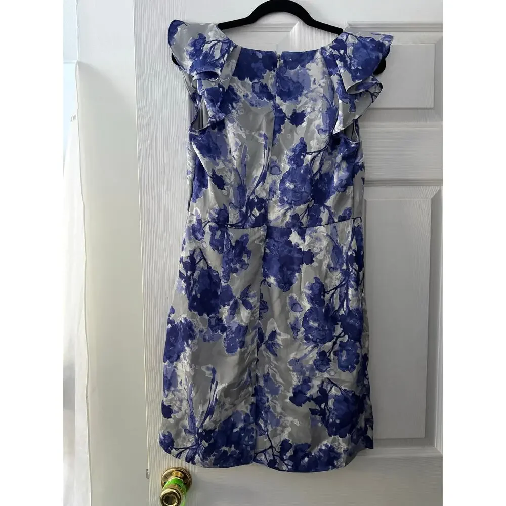 Blue and Gray Floral Dress From The Loft Size 8P - Picture 3 of 5